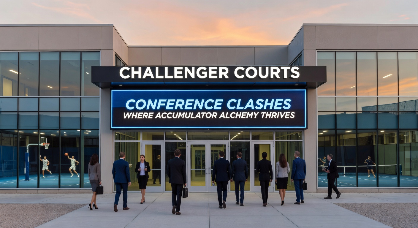 Tennis player serving on a challenger court during a tense match, with crowd in background, highlighting underdog energy in accumulator-friendly events