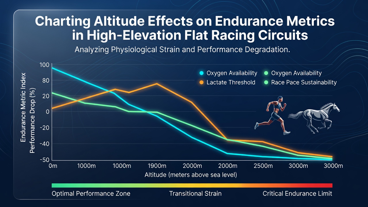 High-elevation flat racing track showing horses in action at altitude
