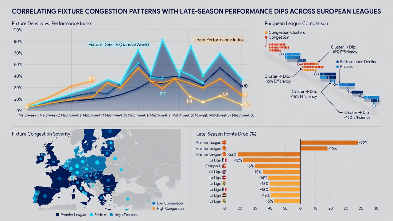 Performance data charts illustrating late-season dips linked to fixture density in European leagues