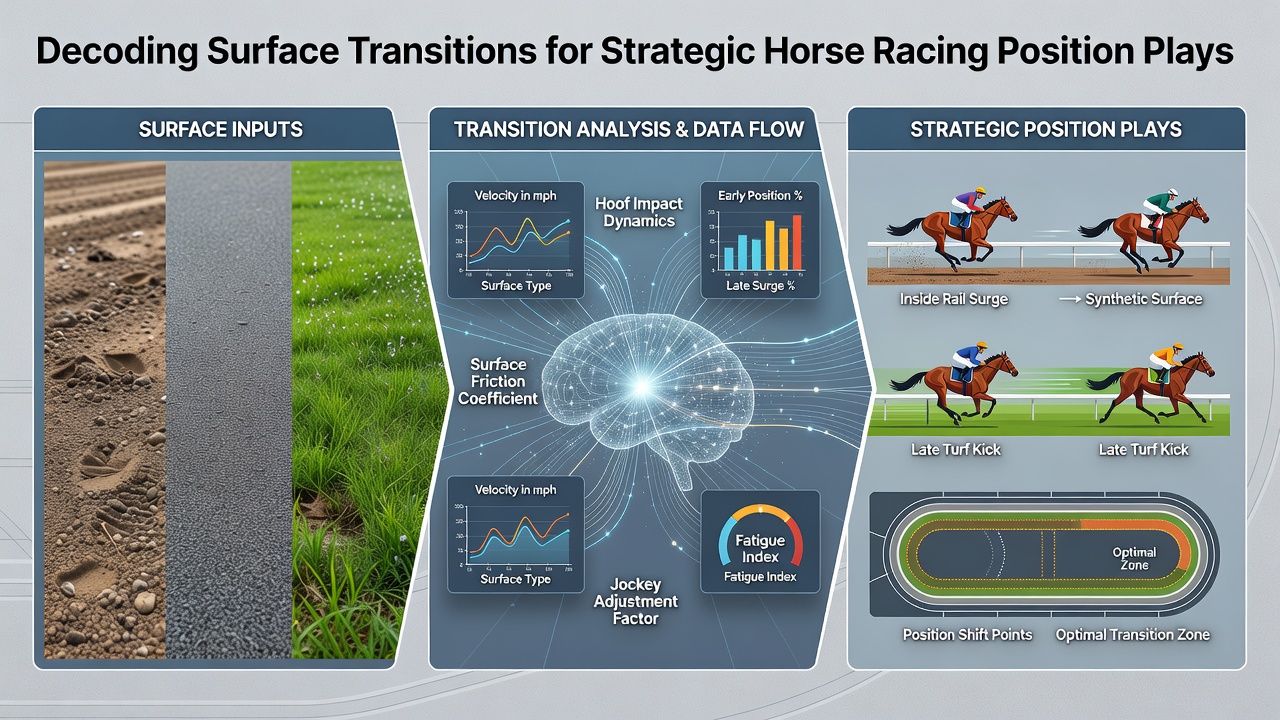 Jockeys navigating horses across a track surface change during a race