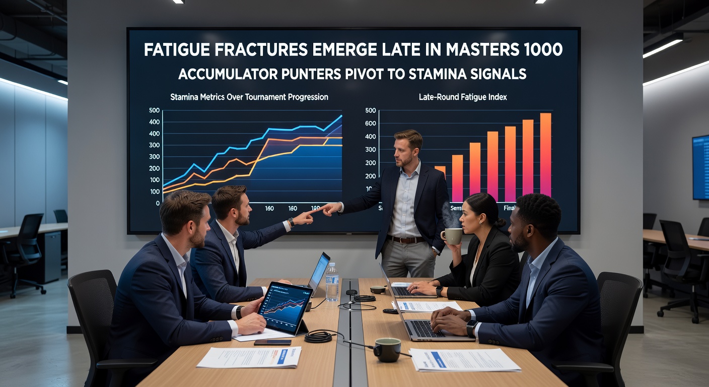 Tennis player wiping sweat during a late-round Masters 1000 match, embodying visible stamina strain