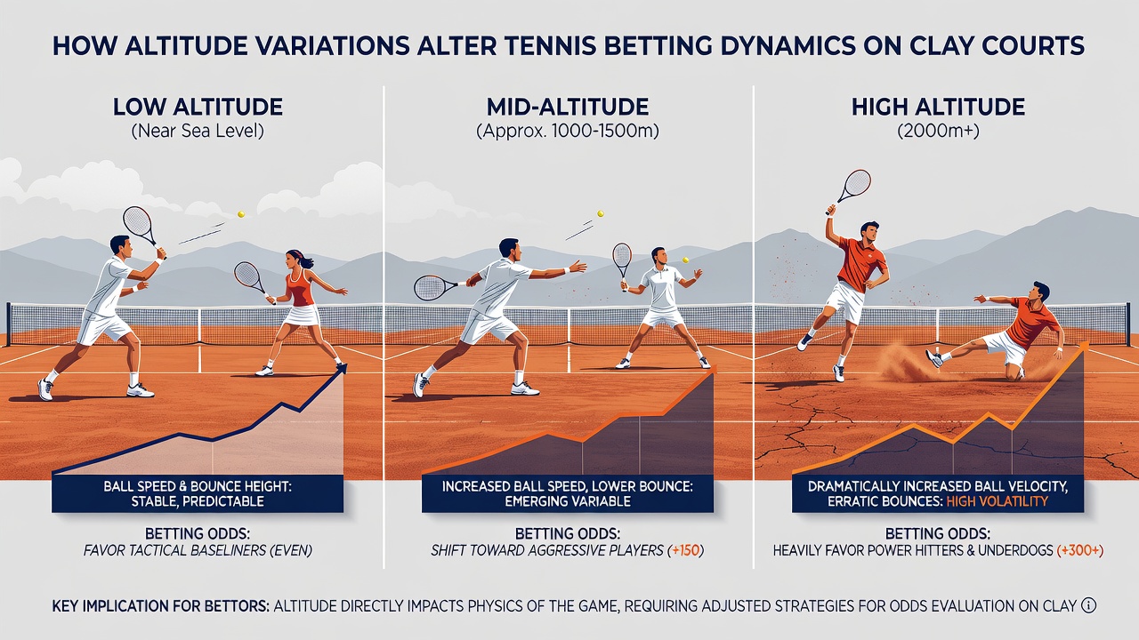 Close-up of clay court tennis action highlighting ball trajectory at elevated venue