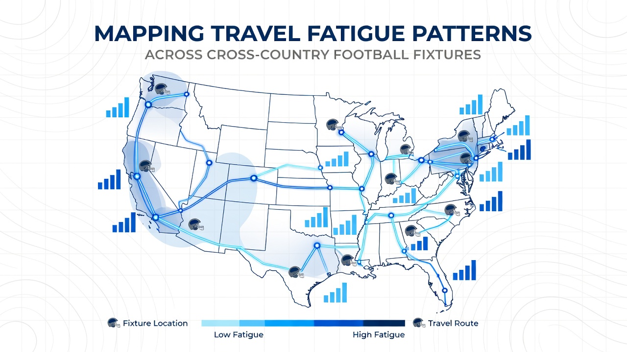 Visualization of travel fatigue patterns across various football fixtures