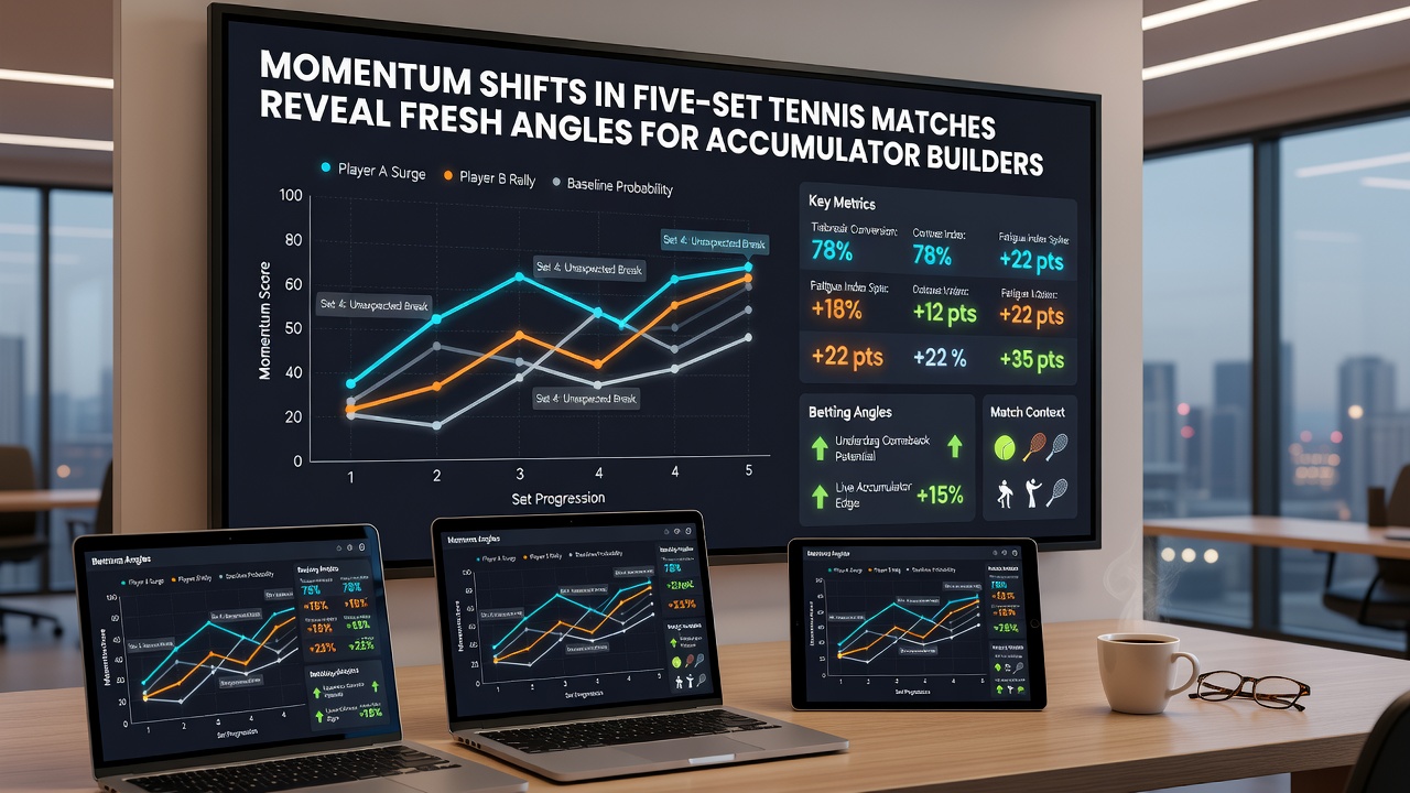 Detailed chart displaying break-point momentum trends across multiple five-set tennis encounters