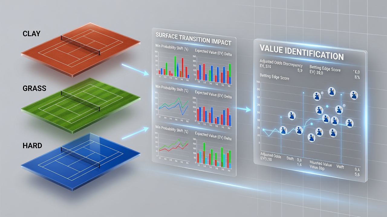 Chart displaying win rate variations during surface transitions in professional tennis matches