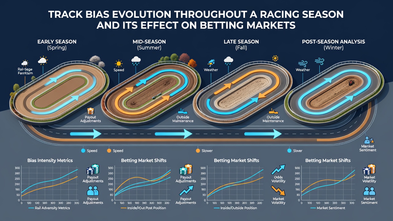Mid-season track conditions illustrating bias changes affecting horse performance lanes