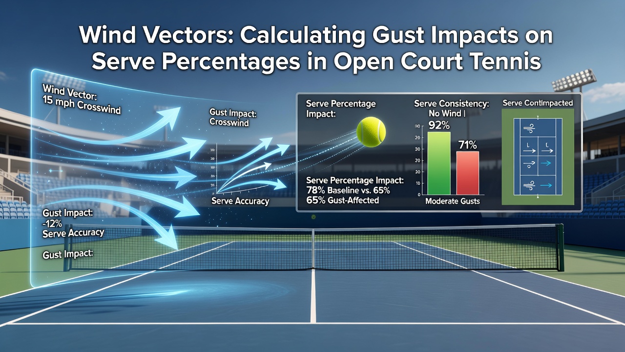 Chart displaying serve percentage variations plotted against wind gust speed measurements from multiple outdoor tennis matches